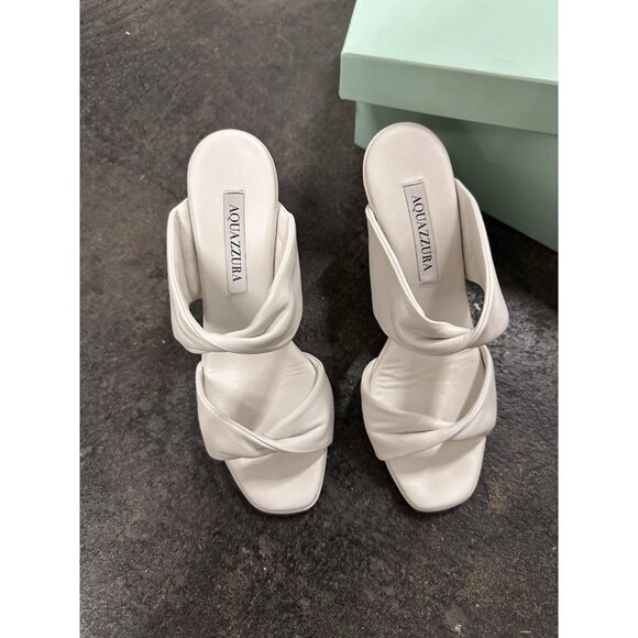 Aquazzura Twist 85 Wedge Sandals White Leather - Picture 6 of 8